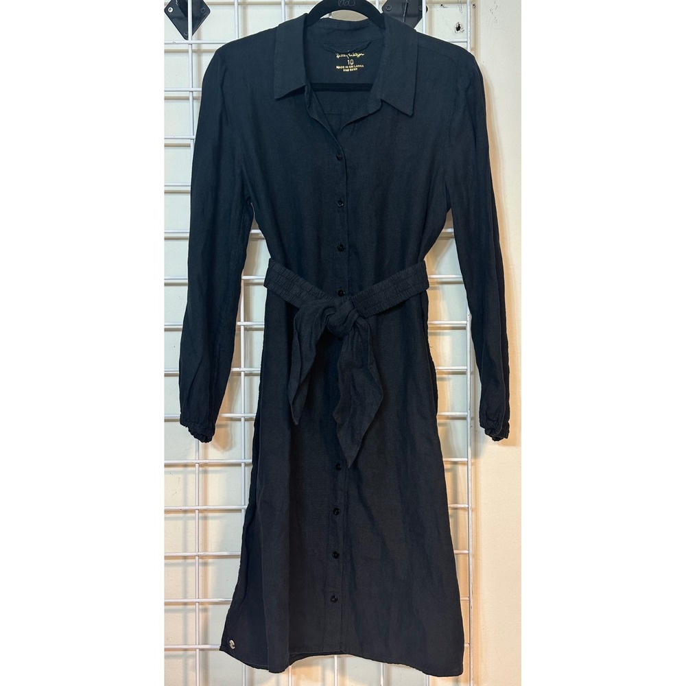 Lilly Pulitzer Bethanne knee length Linen Dress Tie Waist black Onyx Size 10 NWT